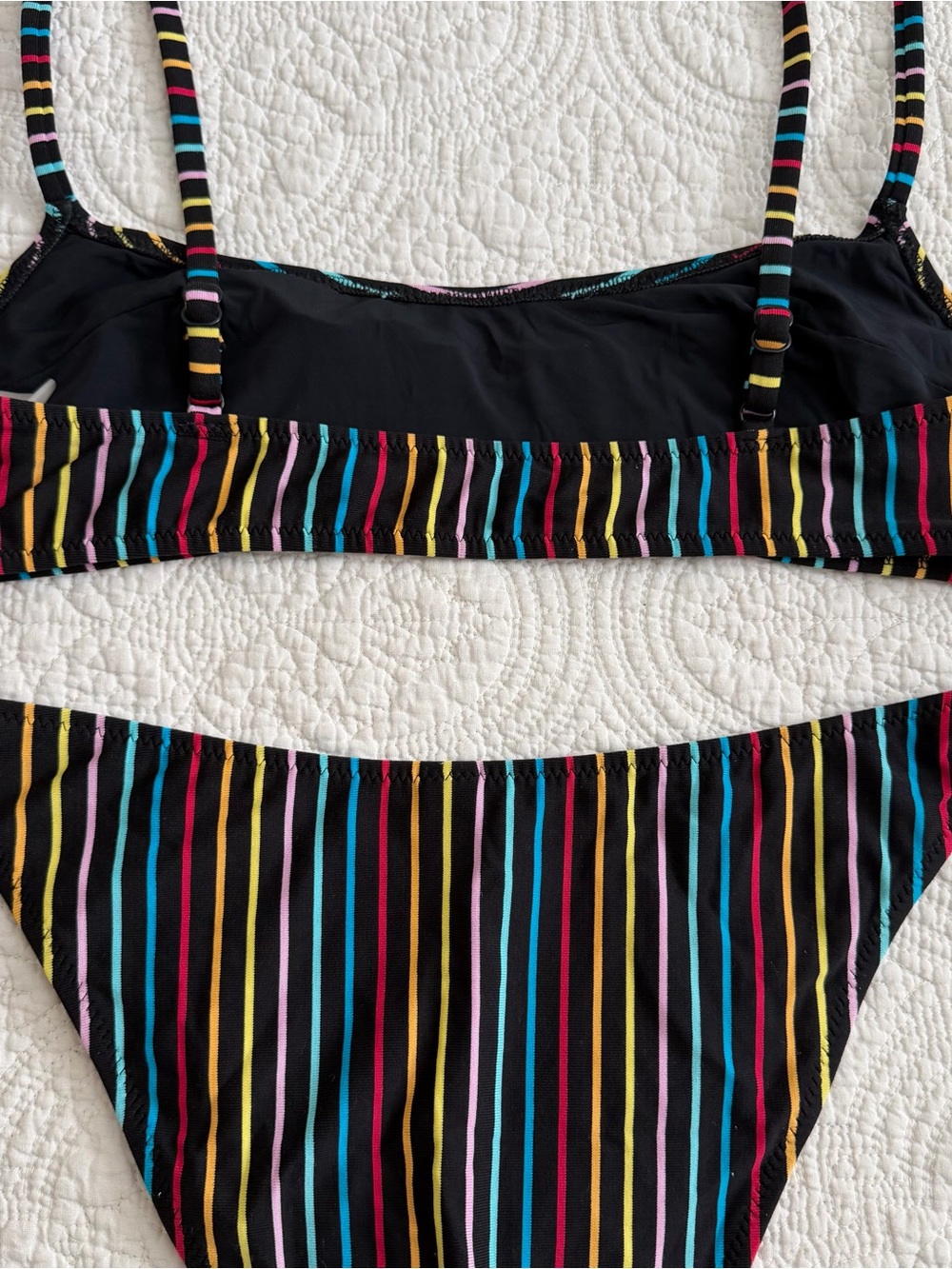 Solid & Striped Bikini Set Womens Medium Black Multicolor Retro Striped Summer - Picture 4 of 8
